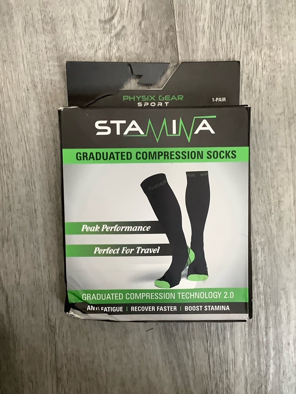 Peak Performance Stamina Graduated Compression Socks - Black with Green Accents